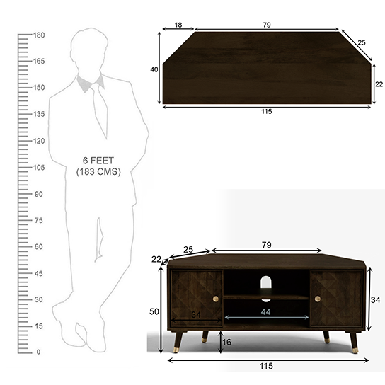 The Attic Diamond TV Cornor Cabinet|Solid Wood Sideboard TV Cabinet for Living Room|Classy TV Cabinet|Wooden Free Standing TV Unit Side Board Table with Storage|Walnut Matte Finish