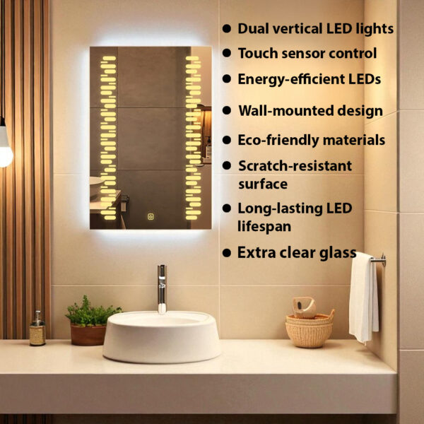 The Attic Springdale LED Mirror  LED Bathroom Mirror with Touch Sensor | Vertical Wall Mounted Makeup Mirror with Warm Light | Decorative Rectangular Mirror for Bathroom & Vanity