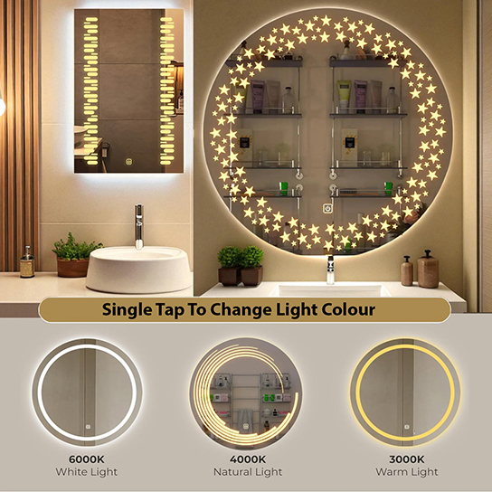 The Attic Springville  LED Mirror |Mirror with Pixel Strip Lights | Touch Sensor Wall Mounted Makeup Mirror | Rectangular Decorative Mirror for Vanity & Wash Basin