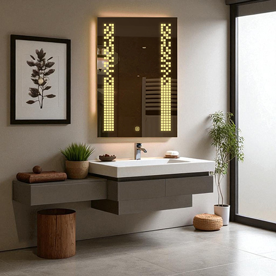 The Attic Springville  LED Mirror |Mirror with Pixel Strip Lights | Touch Sensor Wall Mounted Makeup Mirror | Rectangular Decorative Mirror for Vanity & Wash Basin