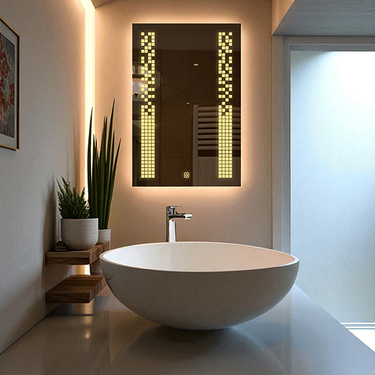 The Attic Springville  LED Mirror |Mirror with Pixel Strip Lights | Touch Sensor Wall Mounted Makeup Mirror | Rectangular Decorative Mirror for Vanity & Wash Basin