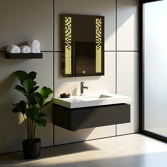 The Attic Springville  LED Mirror |Mirror with Pixel Strip Lights | Touch Sensor Wall Mounted Makeup Mirror | Rectangular Decorative Mirror for Vanity & Wash Basin