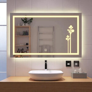 The Attic Scofield LED Mirror |Mirror with Floral Design | Touch Sensor Vanity Mirror with Backlit Glow | Wall Mounted Decorative Mirror for Wash Basin & Dressing Area