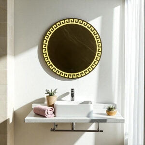 The Attic Riverton LED Mirror |Mirror with Greek Key Design | Touch Sensor Decorative Vanity Mirror | Wall Mounted Lighted Mirror for Wash Basin & Dressing Area