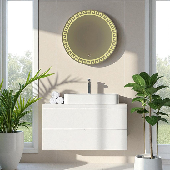 The Attic Riverton LED Mirror |Mirror with Greek Key Design | Touch Sensor Decorative Vanity Mirror | Wall Mounted Lighted Mirror for Wash Basin & Dressing Area