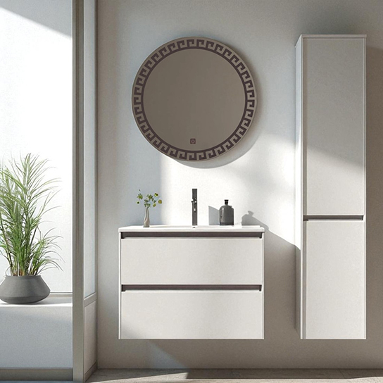 The Attic Riverton LED Mirror |Mirror with Greek Key Design | Touch Sensor Decorative Vanity Mirror | Wall Mounted Lighted Mirror for Wash Basin & Dressing Area