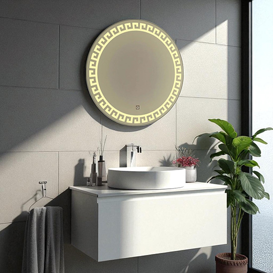 The Attic Riverton LED Mirror |Mirror with Greek Key Design | Touch Sensor Decorative Vanity Mirror | Wall Mounted Lighted Mirror for Wash Basin & Dressing Area
