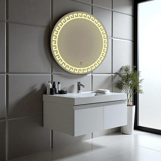The Attic Riverton LED Mirror |Mirror with Greek Key Design | Touch Sensor Decorative Vanity Mirror | Wall Mounted Lighted Mirror for Wash Basin & Dressing Area