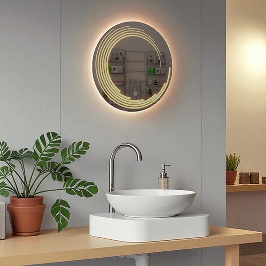 The Attic Rockville LED Mirror | Mirror with Spiral Light Design | Touch Sensor Wall Mounted Mirror | Backlit Vanity Mirror for Dressing & Wash Basin Area
