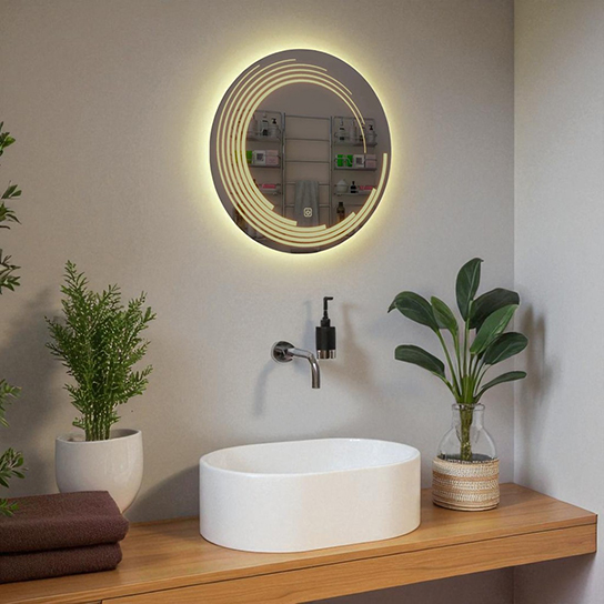 The Attic Rockville LED Mirror | Mirror with Spiral Light Design | Touch Sensor Wall Mounted Mirror | Backlit Vanity Mirror for Dressing & Wash Basin Area