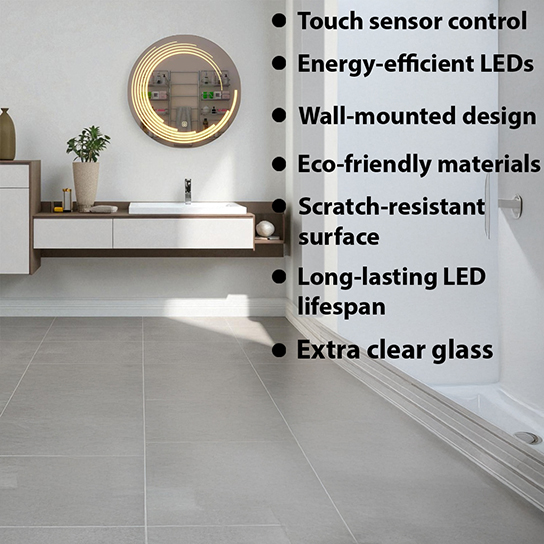 The Attic Rockville LED Mirror | Mirror with Spiral Light Design | Touch Sensor Wall Mounted Mirror | Backlit Vanity Mirror for Dressing & Wash Basin Area