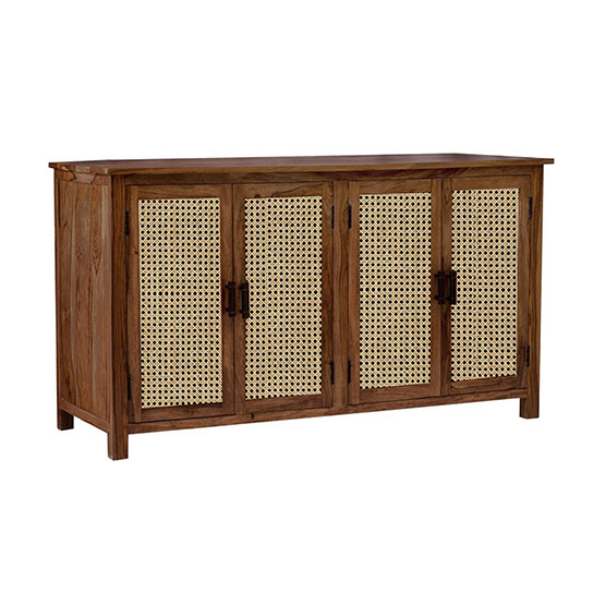 The Attic California Sideboard|Multipurpose Cabinet for Kitchen and Living Room Storage|Crockery Storage|Solid Sheesham Wood|Cane Cabinet|Honey Matte Finish