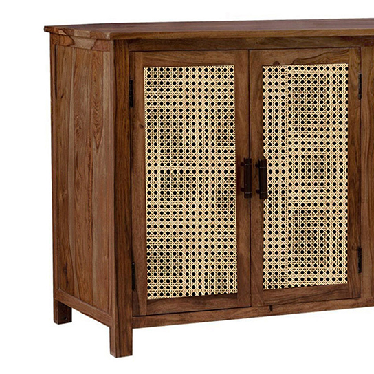 The Attic California Sideboard|Multipurpose Cabinet for Kitchen and Living Room Storage|Crockery Storage|Solid Sheesham Wood|Cane Cabinet|Honey Matte Finish