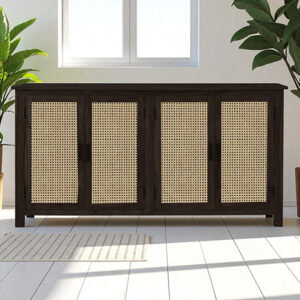 The Attic California Sideboard|Multipurpose Cabinet for Kitchen and Living Room Storage|Crockery Storage|Solid Sheesham Wood|Cane Cabinet|Walnut Matte Finish