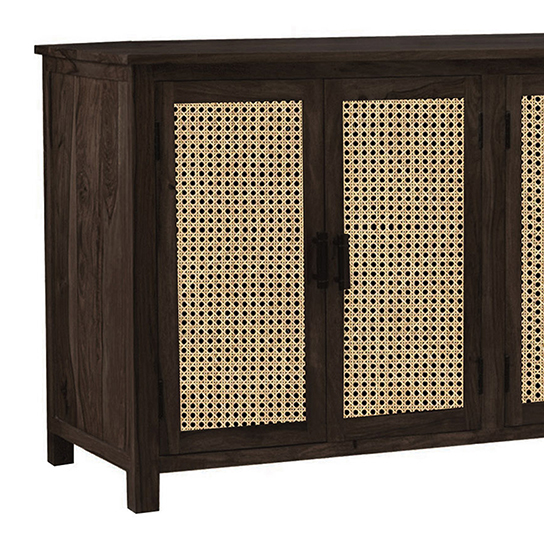 The Attic California Sideboard|Multipurpose Cabinet for Kitchen and Living Room Storage|Crockery Storage|Solid Sheesham Wood|Cane Cabinet|Walnut Matte Finish