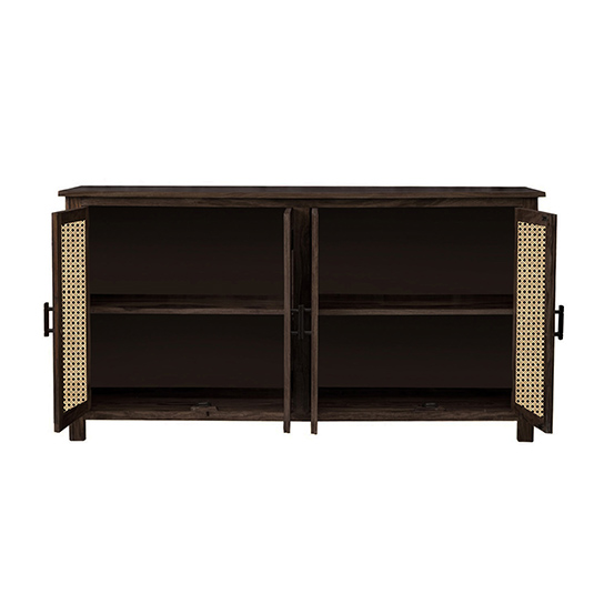 The Attic California Sideboard|Multipurpose Cabinet for Kitchen and Living Room Storage|Crockery Storage|Solid Sheesham Wood|Cane Cabinet|Walnut Matte Finish