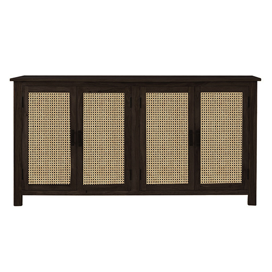 The Attic California Sideboard|Multipurpose Cabinet for Kitchen and Living Room Storage|Crockery Storage|Solid Sheesham Wood|Cane Cabinet|Walnut Matte Finish