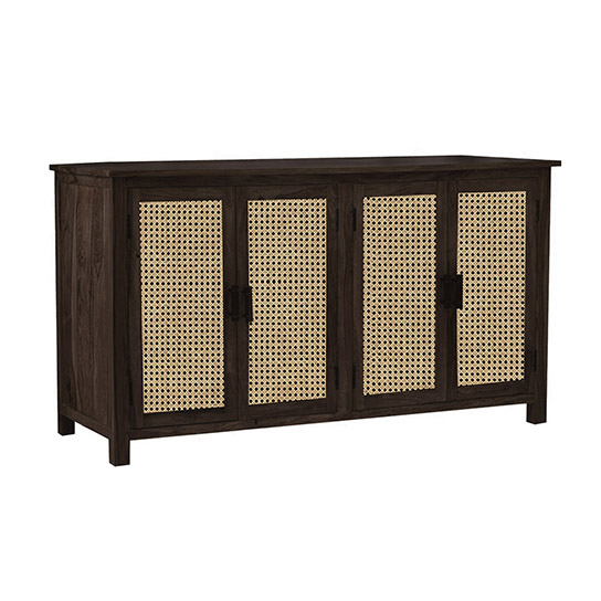 The Attic California Sideboard|Multipurpose Cabinet for Kitchen and Living Room Storage|Crockery Storage|Solid Sheesham Wood|Cane Cabinet|Walnut Matte Finish
