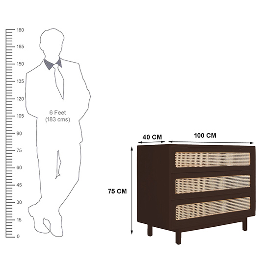 The Attic Panamara Chest of Drawers|Kitchen and Living Room Storage|Solid Wood|Natural Matte Finish|Solid Mango Wood|Walnut Matte Finish