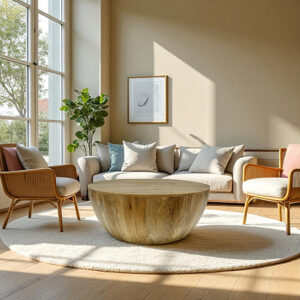 The Attic Roman Coffee Table|Coffee Table for Living Room|Solid Wood Centre Table|Natural Matte Finish