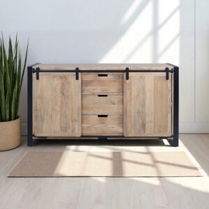 The Attic Bristol Large Sideboard, Multipurpose Cabinet for Kitchen and Living Room Storage,Classy Sideboard,Solid Mango Wood, Natural Matte Finish
