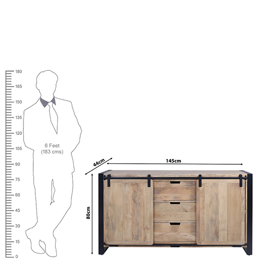 The Attic Bristol Large Sideboard, Multipurpose Cabinet for Kitchen and Living Room Storage,Classy Sideboard,Solid Mango Wood, Natural Matte Finish