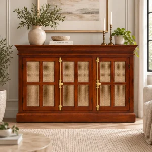 KL-2352HC (1) The Attic Oregon 3 Door Sideboard with Cane,Honey Matte Finish