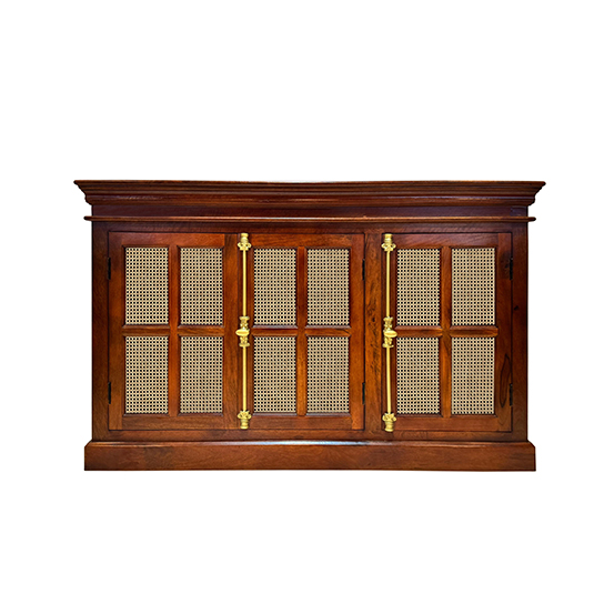 The Attic Oregon 3 Door Sideboard with Cane,Honey Matte Finish