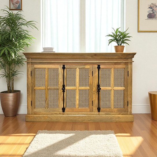 The Attic Oregon 3 Door Sideboard with Cane,Natural Matte Finish