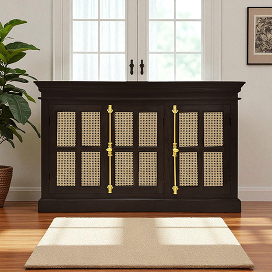 The Attic Oregon 3 Door Sideboard with Cane,Walnut Matte Finish
