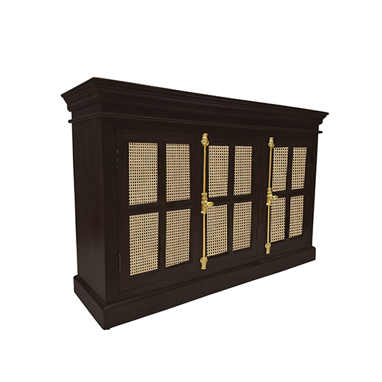 The Attic Oregon 3 Door Sideboard with Cane,Walnut Matte Finish