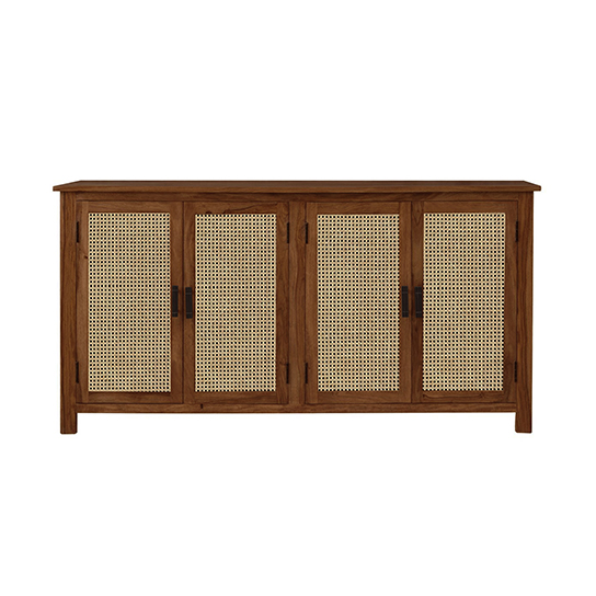 The Attic California Sideboard|Multipurpose Cabinet for Kitchen and Living Room Storage|Crockery Storage|Solid Sheesham Wood|Cane Cabinet|Honey Matte Finish