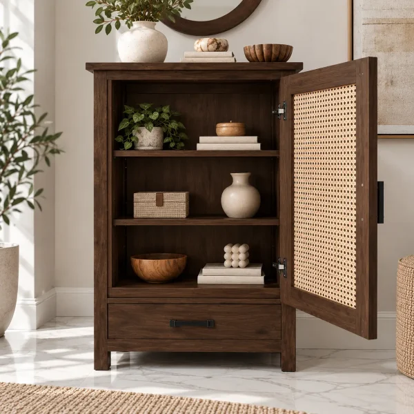 KL-1941C (4) The Attic Sheesham Mini Glazed Bookcase |Walnut Matte Finish