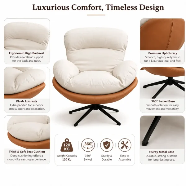 KL-2415C (6) The Attic Shella Lounge Chair,Brown, Peach, Beige