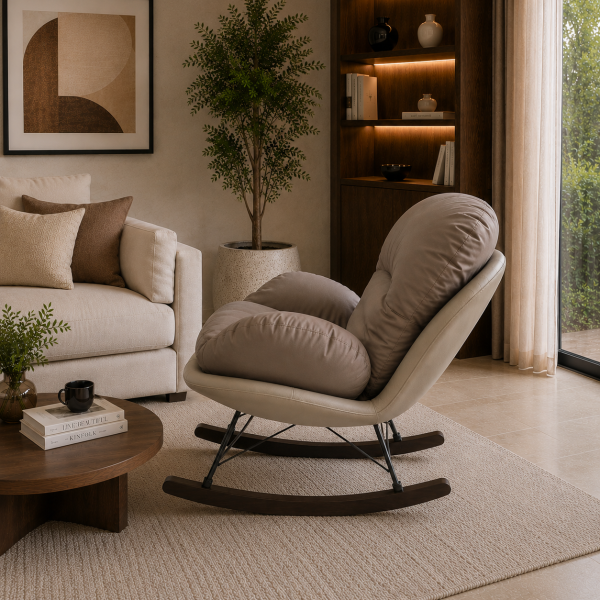The Attic Rocksy Lounge chair,  Caramel brown & Cream