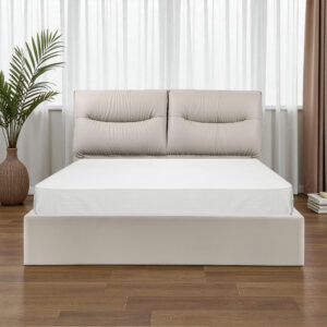 KL-2482 (1) The Attic Verona Queen Size Hydraulic Storage Bed with Soft Tufted Headboard Earthy Grey