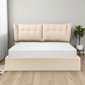 KL-2486 (1) The Attic Siena Queen Size Hydraulic Storage Bed with Vertical Stitch Headboard Cream Beige