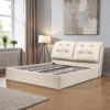 The Attic Luna Queen Size  Hydraulic Storage Bed with Tufted Cushion Headboard Cream Beige