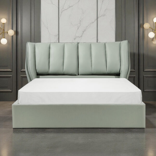 The Attic Rivera Modern Queen Size Hydraulic Storage Bed with Soft Cushion Headboard Sage Green