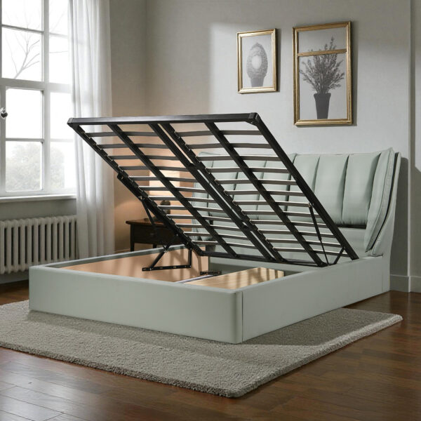 The Attic Rivera Modern Queen Size Hydraulic Storage Bed with Soft Cushion Headboard Sage Green