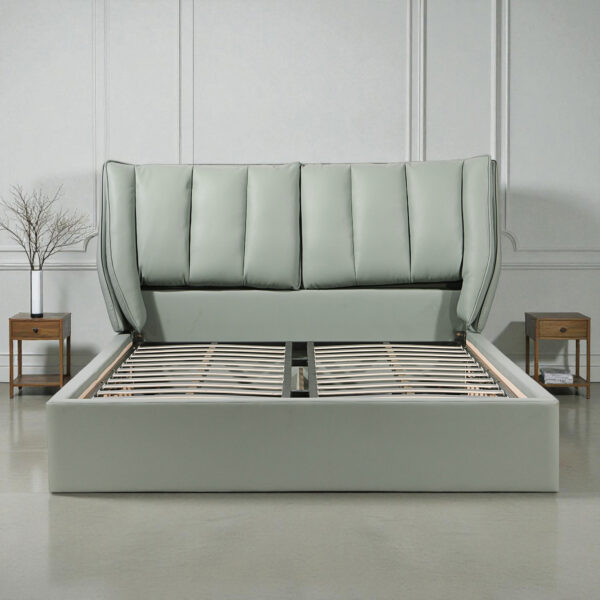 The Attic Rivera Modern Queen Size Hydraulic Storage Bed with Soft Cushion Headboard Sage Green
