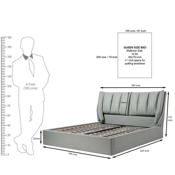 The Attic Rivera Modern Queen Size Hydraulic Storage Bed with Soft Cushion Headboard Sage Green