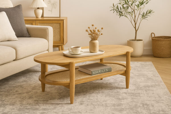 The Attic Memphis Coffee Table with Cane,Natural Mate Finish