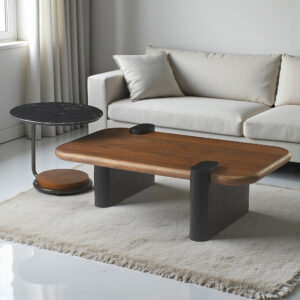 The Attic Aureon Modern Walnut & Black Marble Coffee Table Set