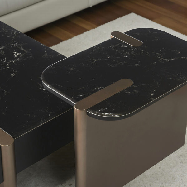 KL-2441 (3) The Attic Obsidian Luxe Modern Black Marble & Gold Coffee Table Set