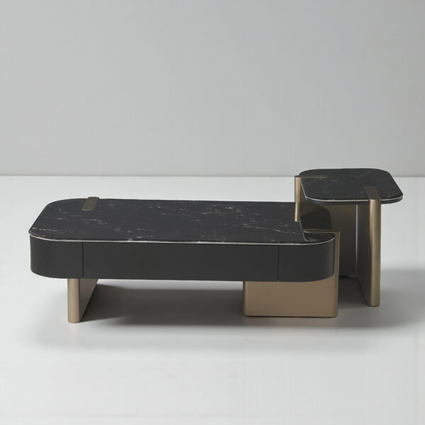 KL-2441 (7) The Attic Obsidian Luxe Modern Black Marble & Gold Coffee Table Set