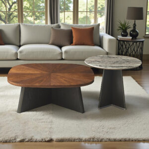 The Attic Eclisse Modern Walnut & Stone Coffee Table Set