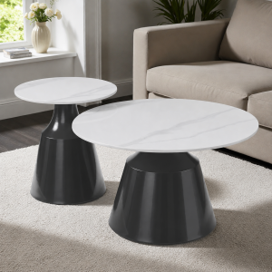 The Attic Bolla Coffee Tables Set of 2 Modern Nesting Design,Titanium & Cream