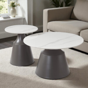 The Attic Bolla Coffee Tables Set of 2 Modern Nesting Design,Titanium & Cream