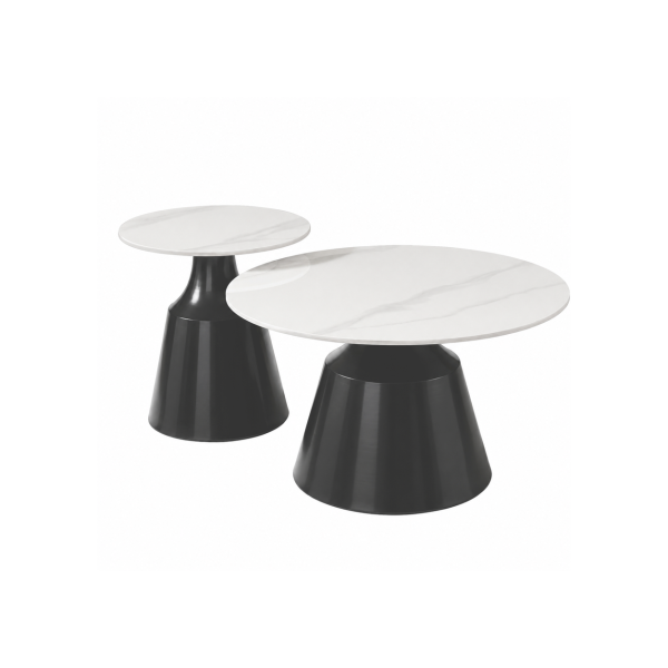 KL-2496 (4) The Attic Bolla Coffee Tables Set of 2 Modern Nesting Design,Titanium & Cream